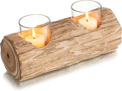 Romadedi Wood Tealight Candle Holder: Boho Decorative Votive Candle Holders for Rustic Wedding Decor, Tea Lights Country Theme Driftwood Table Centerpiece, Coastal Farmhouse Home Decorations Coastal Farmhouse Home, Boho Candle Holders, Rustic Wood Candle Holders, Boho Candle, Driftwood Table, Flameless Tea Lights, Candle Cups, Country Theme, Tealight Candle Holder