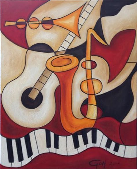 Jazz Illustration, Music Art Painting, Arte Jazz, Jazz Painting, Music Drawings, Cubism Art, Jazz Art, Notes Art, Music Painting