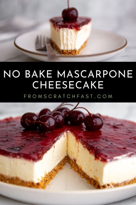 Mascarpone Cake Recipe, Easy Mascarpone Recipes, Mascarpone Dessert Recipes, Mascarpone Recipe, Fast Cake Recipes, Cherry Mascarpone Desserts, Mascarpone Cheesecake Recipes, Easy Mascarpone Dessert, Ways To Use Marscapone