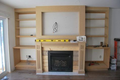 How To Design and Build Gorgeous DIY Fireplace Built Ins - THE SWEETEST DIGS Built In Shelves Living Room, Build A Fireplace, Brick Fireplace Makeover, Fireplace Built Ins, Faux Fireplace, Fireplace Remodel, Partition Design, Diy Fireplace, Room Partition