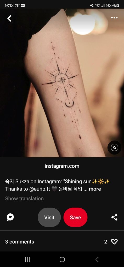 Sun Moon North Star Tattoo, North Star Fine Line Tattoo, Minimal North Star Tattoo, Compass And North Star Tattoo, Notical Stars Tattoo, Compass Tattoo, Compass, Stars, Tattoos