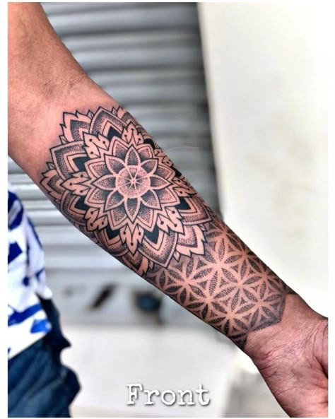 Geometric Mandala Tattoo Men Forearm, Mandela Tattoo Design For Men, Geometric Tattoo Half Sleeve, Men’s Half Sleeve Tattoo Forearm, Geometric Forearm Tattoo, Geometric Half Sleeve, Mandala Sleeve Tattoo, Forearm Mandala Tattoo, Mandala Arm Tattoos