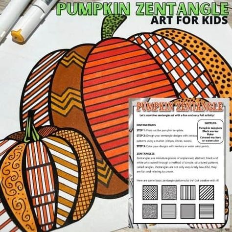 Pumpkin Art Project 5th Grade, Pattern Pumpkin Art, Pumpkin Art Projects For Middle School, Fall Art Ideas For 4th Grade, Pumpkin Zentangle Art, Pumpkin Crafts Elementary School, Fall Line Art For Kids, Pumpkin Art Elementary, Grade 2 Fall Art