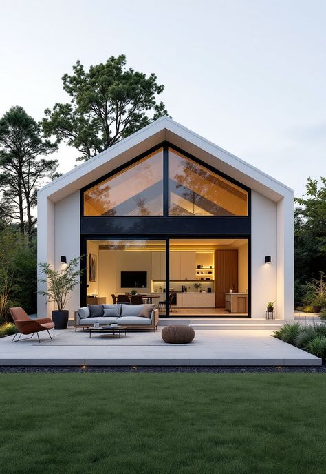 Small Barn House Charming Small House, Open House Architecture, Minimalist House Design Plan, Modern Barnhouse Style, Adu Ideas Modern, Glass Elevation House, Minimalist Barndominium, Small Modern Home Design Plans, Small Glass House Design