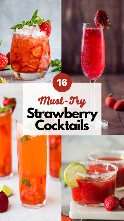 Strawberry Cocktails Alcoholic Drinks With Strawberries, Strawberry Pucker Drinks, Strawberry Cocktail Aesthetic, Strawberry Rum Drinks Recipes, Drinks With Strawberry Vodka, Strawberry Colada Recipe, Vodka Strawberry Cocktail, Strawberry Soju Cocktail Recipes, Strawberry Liquor Recipes