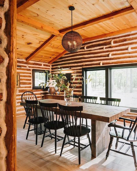 Our latest @westelm collaboration recently took us upstate to @zosiamamet + @johnakite_ ‘s newly remodeled log cabin home in Hudson Valley,… Upstate New York Cabin, Cabin Dining Room, Cabin Makeover, Alaska Cabin, Zosia Mamet, Alaska House, Sunroom Dining, Rustic Outdoor Furniture, Cabin Remodel