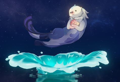 Otter Neuvillette, Genshin Otter, Neuvillette Otter, Genshin Animals, Cute Otters Drawing, Sea Otter Drawing, Fontaine Genshin Impact, Sea Otter Art, Otter Drawing