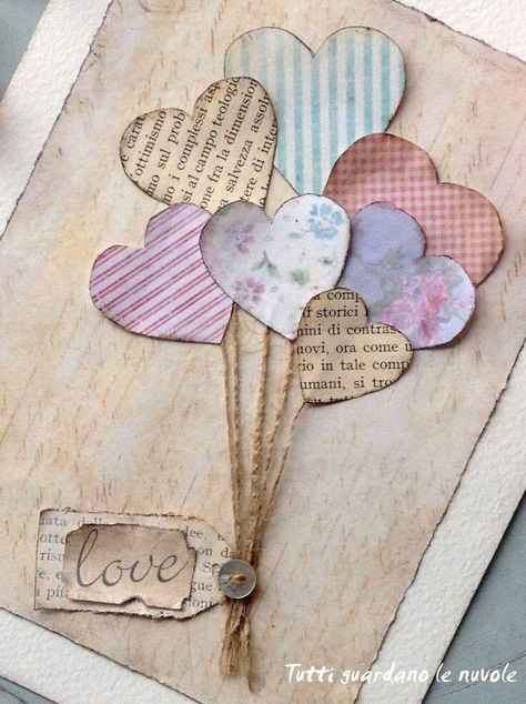 Vintage Paper Heart Balloons Valentine Card Album Journal, Papel Vintage, Diy Valentine, Paper Heart, Book Art Diy, Diy Journal, Scrapbook Journal, Valentine Crafts, Valentine Day Cards