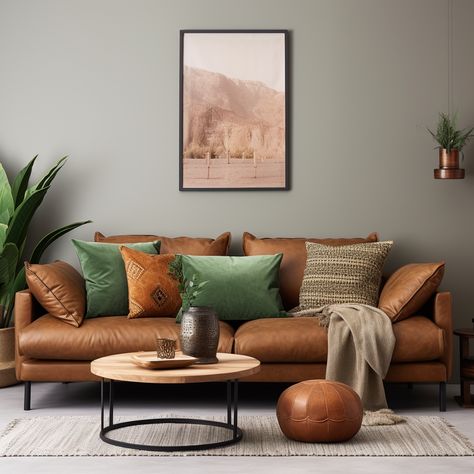 Styling a Brown Leather Couch 💚 Cushions On Leather Sofa, Brown Suede Sofa Living Rooms, Living Room With Brown Leather Sofa, Tan Leather Sofa Living Room Color Schemes, Leather Sofa Styling, Tan Leather Sofa Living Room, Leather Sofa Living Room Decor, Tan Leather Couch Living Room, Zinc Sofa