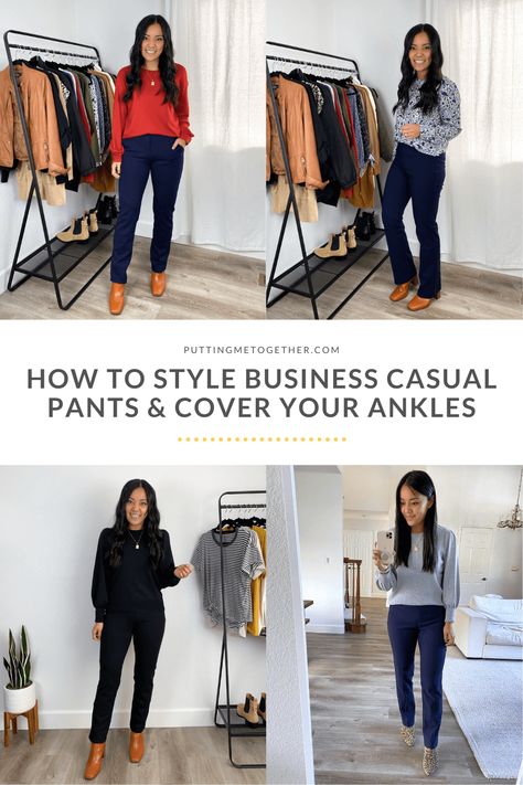 How To Style Business Casual Pants With Boots In the Winter to Cover Your Ankles Dress Pants With Boots, Ankle Boots Outfit Work, Pants With Boots, Casual Outfits With Boots, Business Casual Outfits Winter, Slacks Outfit, Winter Business Casual, Style Business Casual, Dress Pants Outfits