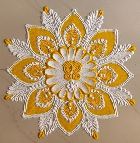 2 Color Rangoli Design, Simple Aesthetic Rangoli Designs, Two Color Rangoli, Flower Designs Rangoli, 2 Color Rangoli, Aesthetic Rangoli Easy, Easy Rangoli Designs Photos, Rangoli Design For Diwali 2024, Aesthetic Rangoli Designs Easy