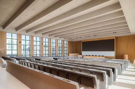 Case Study: Bocconi University Lecture Hall Design Lecture Hall Interior Design, University Lecture Hall, Lecture Hall Design, University Interior, Bocconi University, University Lectures, Glass Facade, Lecture Hall, Lecture Theatre