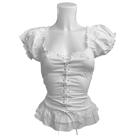 french vintage babydoll milkmaid corset blouse with... - Depop White Blouse Puffy Sleeves, Puffy Sleeves Blouse Outfit, Milkmaid Tops, Puffy Sleeves Blouse, Corset Blouse, Ghost Whisperer, Clothes Board, Roblox Clothes, Women White Blouse