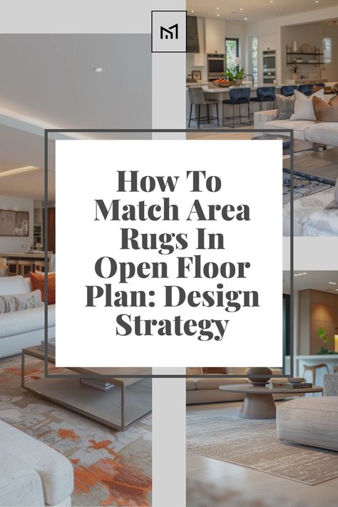 Learn how to match area rugs effectively in an open floor plan using strategic design principles. This guide offers tips on selecting rugs that complement each other while defining different spaces. Discover the importance of coordinating colors and patterns, and how to use rug placement to create a cohesive look that enhances the flow of your open living space. Open Floor Rugs, Rugs In Open Plan Living, Rug Open Floor Plan, Area Rugs Open Floor Plan, Open Plan Kitchen Living Room Rug, How To Mix Rugs In Open Floor Plan, Eclectic Open Floor Plan, How To Separate Open Floor Plan Spaces, Area Rugs Open Concept Living + Dining