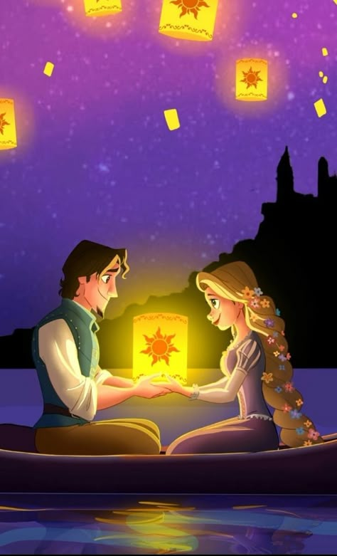 Disney Valentines Wallpaper, Tangled Fan Art, Rapunzel Y Flynn, Tangled Fanart, Tangled Wallpaper, Disney Romance, Boat Drawing, Rapunzel And Eugene, Disney Paintings