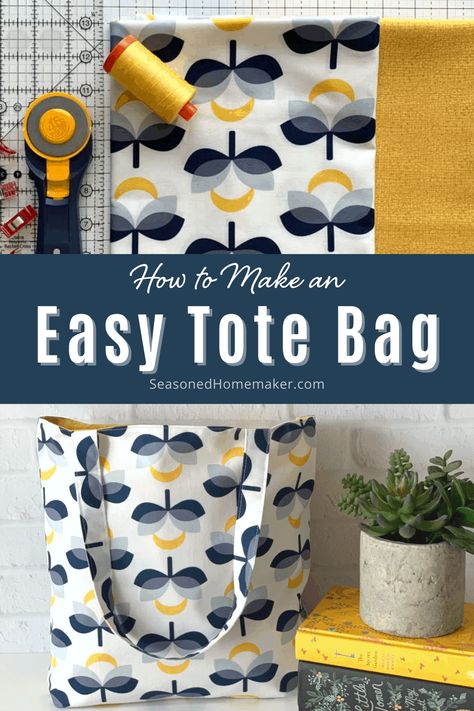 Easy Tote Bag, Simple Tote Bag, Diy Sewing Gifts, Diy Tote, Tote Bag Tutorial, Sewing Machine Projects, Simple Tote, Tote Bags Sewing, Diy Upcycling