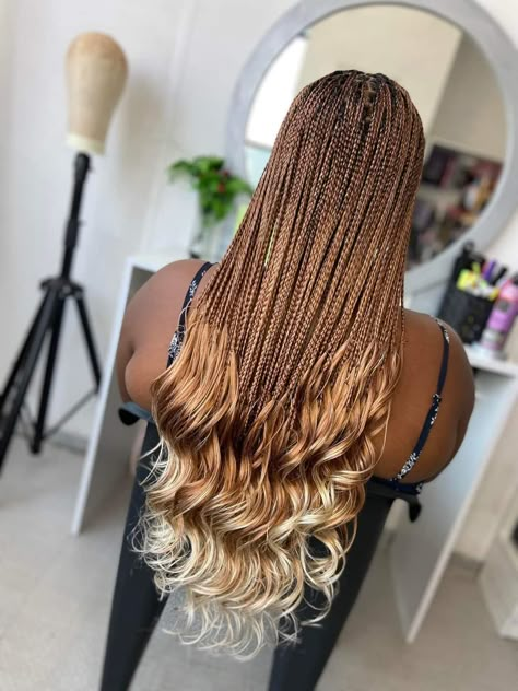 Blonde Ombre French Curl Braids, Black Braids With Blonde Highlights, Different Braids Styles, Blonde Knotless Box Braids, Box Braid Hairstyle, Box Braids Hairstyle, Blonde Knotless, Latest Braided Hairstyles, African Braids Hairstyles Pictures