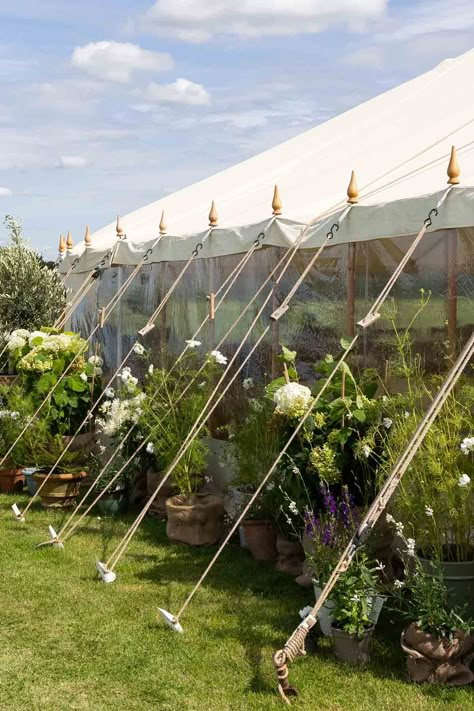 Large marquee wedding with a gold framed order of the day sign, moroccan lanterns from Onkoi and large potted plants and trees that surround the entrance of the marquee at a outdoor wedding in the Cotswolds, UK. The marquee is situated amongst a wild flower garden planted and nurtured by the bridal couple. Eco Friendly Wedding Flowers, Field Marquee Wedding, English Wedding Decor, Country Garden Wedding, English Country Garden Wedding, Wedding Marquee Decoration, Marquee Wedding Decoration, Rustic Italian Wedding, Garden Marquee