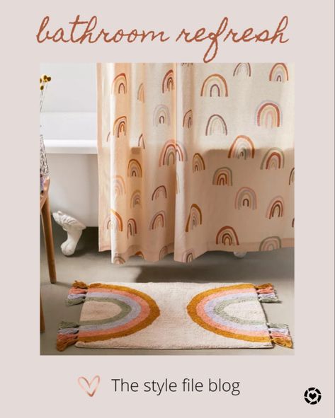 Muted colors -Rainbow bathroom decor. Bath mat. Shower curtain. Boho bathroom. Shop your screenshot of this pic with the LIKEtoKNOW.it shopping app 👉 Tammy Thomas http://liketk.it/38SB9 @liketoknow.it #liketkit #StayHomeWithLTK #LTKstyletip #LTKhome Rainbow Bathroom, Rainbow Shower Curtain, Rainbow Fringe, Cute Bath Mats, Symmetrical Design, Bathroom Rugs Bath Mats, Boho Bathroom, Apartment Bathroom, Girls Bathroom