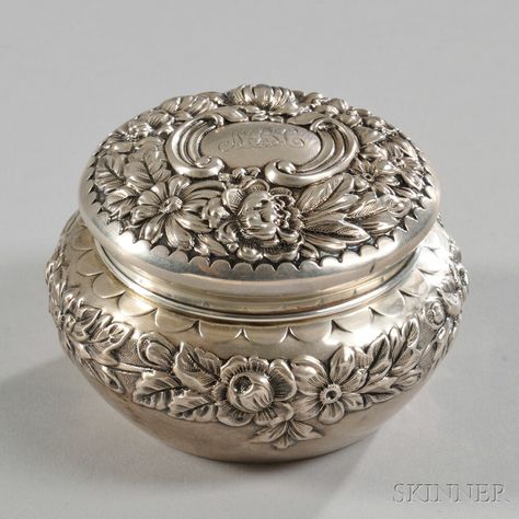 Gorham Sterling Silver Covered Round Dresser Box Kumkum Boxes Silver, Round Dresser, Silver Articles, Gorham Silver, Pooja Items, Silver Pooja Items, Silver Items, Pooja Room, Number 8