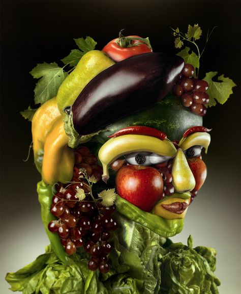 Pareidolia - Fruit Study n.2 on Behance Fruit Study, Vegan Jokes, Human Features, Giuseppe Arcimboldo, Fruit Sculptures, Vegetable Art, Plants Vegetables, Food Artists, Food Artwork