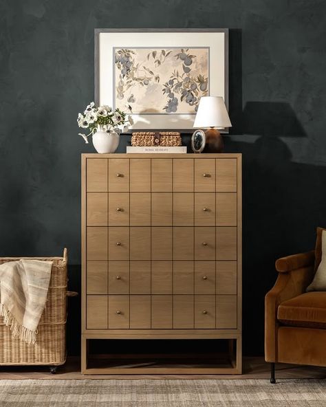 McGee & Co. (@mcgeeandco) • Instagram photos and videos Tall Chest Of Drawers Decor, Tall Dresser Top Decor, Tall Dresser Decor Bedroom, Tall Dresser Styling, Top Of Dresser Decor, Fruits Artwork, Amber Lewis Interiors, Tall Dresser Decor, Botanical Composition