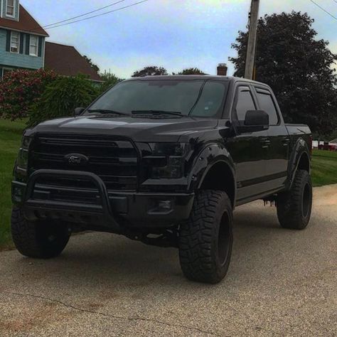 F150 Blacked Out, F150 Lifted Black, Blacked Out F150 Lifted Ford, Ford Black Truck, Ford F Series Trucks, Black Trucks Ford, Truck Ford F150, Blacked Out Ford F150, Ford 150 Trucks