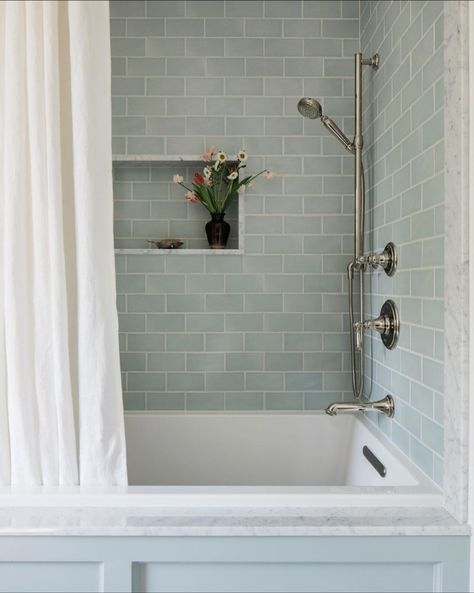 Small Bathroom Ideas With Tub Farmhouse, Marigold Bathroom, Hall Bathroom Ideas With Tub, Bathtub Shower Combo Tile, Tiled Tub Shower Combo, Soaker Tub With Shower, Soaker Tub Shower Combo, Tub Shower Combo Remodel, Soaking Tub Shower Combo