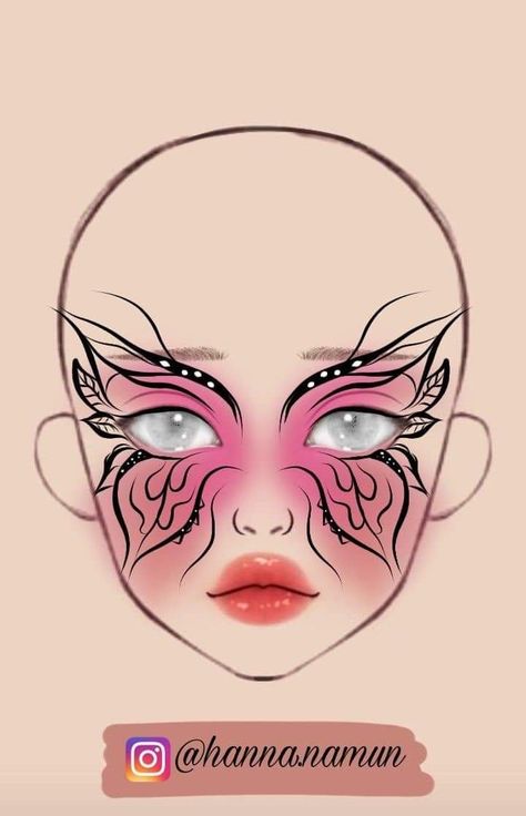 Anime Face Art, Makeup Ideas Drawing, Makeup Charts, Anime Eye Makeup, Butterfly Makeup, Punk Makeup, Makeup Drawing, Makeup Face Charts, Anime Makeup