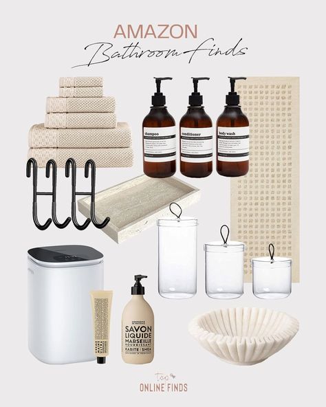 Amazon Bathroom Accessories, Amazon Bathroom Decor Ideas, Neutral Aesthetic Bathroom, Bathroom Tile Ideas Green, Bathroom Remodel Tile Walls, Wallpaper Bathroom Vanity, White Bathroom Modern, Amazon Bathroom Must Haves, Bathroom Ideas Guest