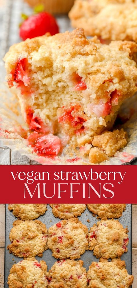 Vegan Strawberry Muffins Vegan Strawberry Dessert, Strawberry Lemon Muffins, Nora Cooks Vegan, Vegan Strawberry Muffins, Nora Cooks, Vegan Breads, Vegan Pudding, Strawberry Breakfast, Coconut Muffins