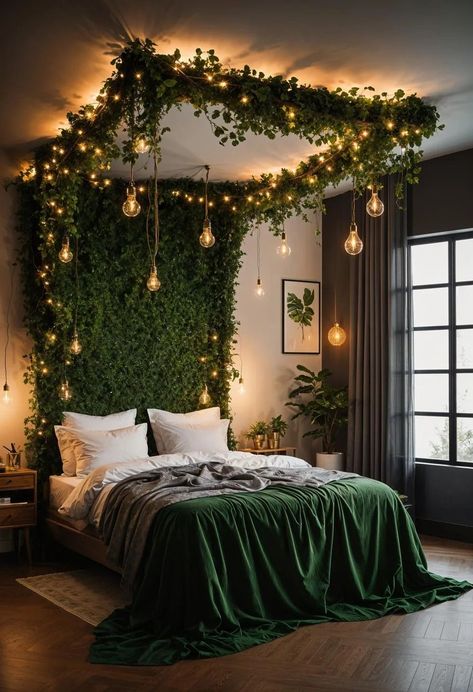 Forest Bedroom, Fairy Bedroom, Dream Bedroom Inspiration, Inspire Me Home Decor, Cute Bedroom Decor, Cozy Room Decor, Dreamy Bedrooms, Apartment Decor Inspiration, Green Rooms