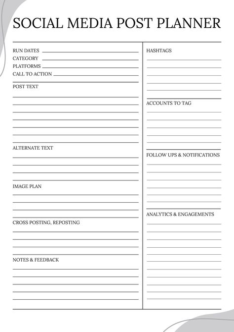 Social Media Post Planner (B/W) weddingplanne Social Media Post Planner, Social Media Planner Template, Youtube Planner, Social Media Planner Printable, Social Media Marketing Planner, Social Media Content Planner, Trending Hashtags, Types Of Social Media, Social Media Marketing Plan