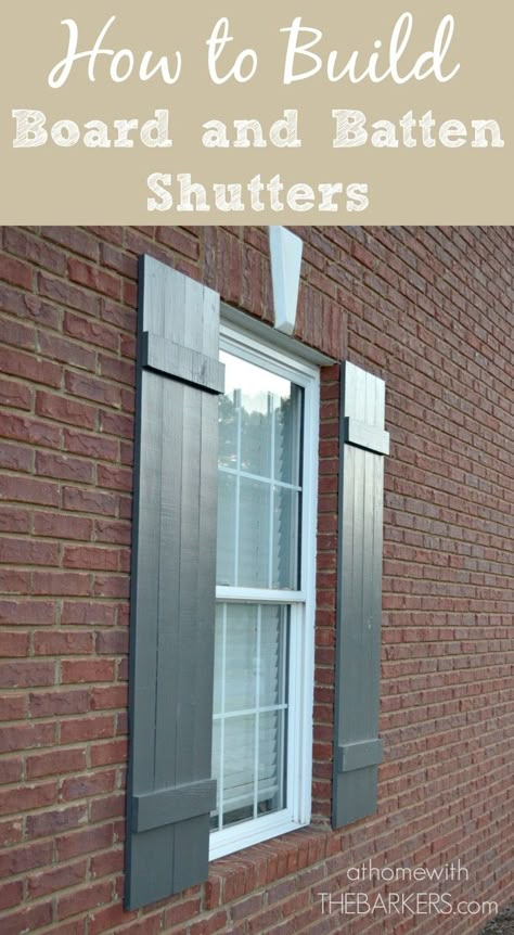 Shutters-How to build board board and batten #kregjig #athomewiththebarkers Diy Board And Batten, Board And Batten Shutters, Pallet Designs, Leyte, Casa Exterior, Board And Batten, Home Repairs, Pallet Ideas, House Projects