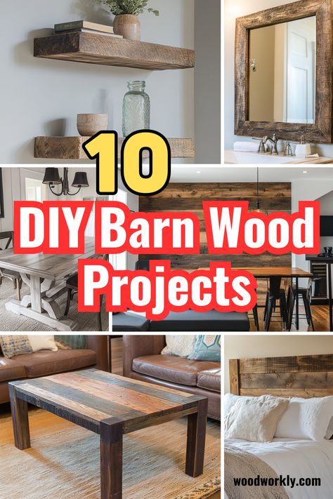 Transform reclaimed barn wood into stunning decor or furniture! Explore DIY projects that add rustic charm and character to your space. Read the full article for inspiring ideas! #BarnWoodProjects #RusticDecor #DIYWoodworking #ReclaimedWood #HomeImprovement Wood Work Ideas Furniture, Old Barnwood Craft Ideas, Rough Lumber Projects, Barnwood Furniture Ideas, Things To Build Out Of Wood, Wood Working Project Ideas, Rustic Wood Decor Ideas, Wood Plank Projects, Reclaimed Barn Wood Projects