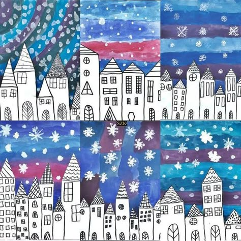 Holiday Art Projects, Winter Art Lesson, Christmas Art Projects, Art Project For Kids, 2nd Grade Art, Winter Art Projects, 4th Grade Art, 3rd Grade Art, Kids Art Class