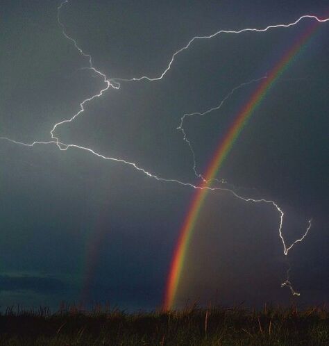 Rainbow passing through lightening! Iris Core, Rainbow Lightning, Lightning Photography, Name Core, Plum Island, Stormy Weather, Playlist Covers, Sky Aesthetic, A Rainbow