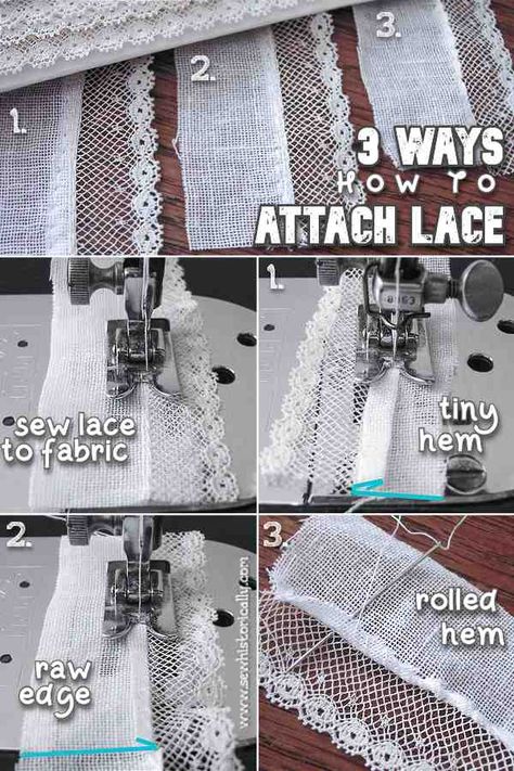 How To Sew Lace Trim, How To Attach Lace To Fabric, Sewing Lace To Fabric, How To Sew Lace, How To Sew Lace On Fabric, Lace Sewing Projects, How To Make Lace, Housewife Clothes, How To Make Ruffles With Fabric