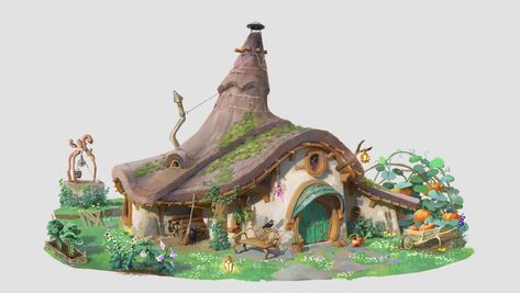 ArtStation - Witch cottage Cottage Concept Art, Witch Hut, The Art Showcase, Fantasy Cottage, Forest Drawing, Cottage Witch, Witch Cottage, Art Showcase, Witch Shop