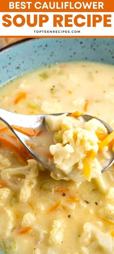 Best Cauliflower Soup Recipe - Top Recipes Best Cauliflower Soup, Broccoli And Cheddar Soup, The Best Cauliflower, Cauliflower Cheese Soups, Homemade Nutella Recipes, Cauliflower Soup Recipe, Boiled Chicken Recipes, Broccoli And Cheddar, Cabbage Soup Diet Recipe