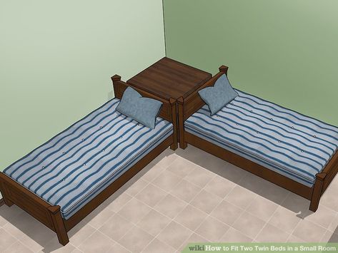 How to Fit Two Twin Beds in a Small Room: 12 Steps (with Pictures) Two Twin Beds In A Small Room, Corner Twin Beds, Twin Boys Room, Twin Beds Guest Room, Shared Boys Rooms, Small Kids Bedroom, Boys Shared Bedroom, Lake Ideas, Kids Shared Bedroom