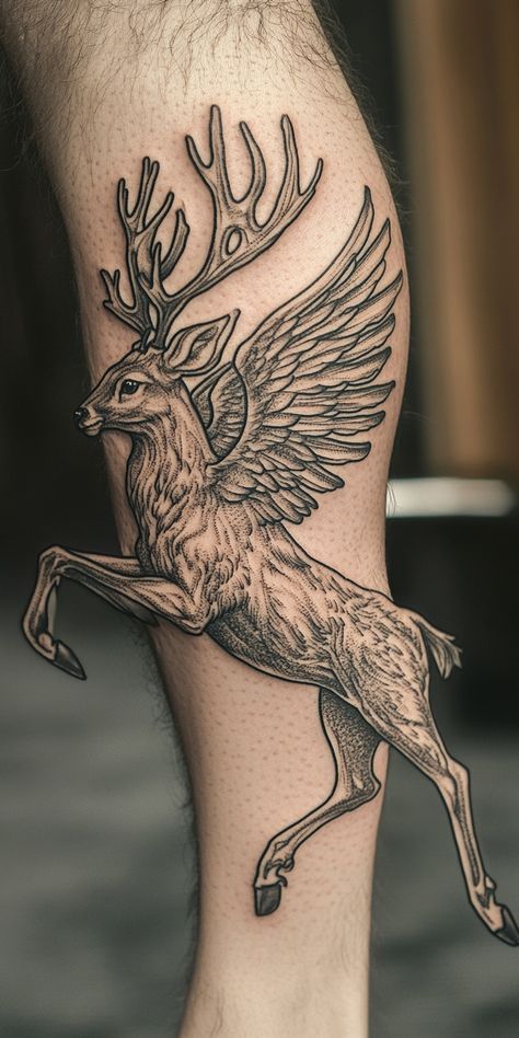 Polish Folk Tattoo, Animal Leg Sleeve, Stag Tattoo Design, Stag Tattoo, Shin Tattoo, Deer Tattoo, Leg Sleeve, Leg Sleeves, Traditional Tattoo