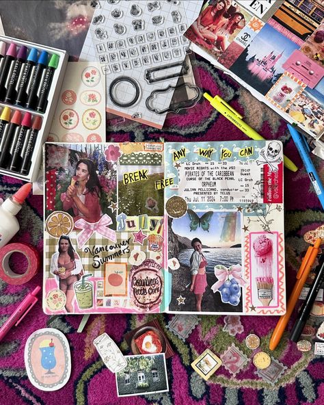 junk journal inspo Scrapbook Journal Memories, Monthly Recap Journal, Junk Journaling Aesthetic, Scrapbook Book Ideas, How To Start Journaling, Junk Journal Spreads, Junk Scrapbook, Scrap Journal Ideas, Journal Ideas Scrapbook