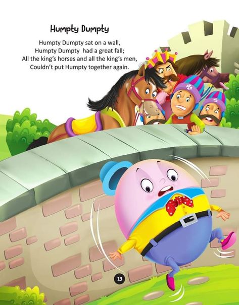 Humpty Dumpty Poem, Rhyming Poems For Kids, Nursery Rhymes Poems, Rhymes Lyrics, Rhyming Poems, Reading Poems, King Horse, Craft Printables, Illustration Children