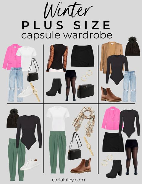 Winter Capsule Wardrobe: Simplify Your Wardrobe to Save You Time & Money Winter Plus Size Capsule Wardrobe, Size 22 Fashion For Women, Fall Capsule Wardrobe 2022 Casual Plus Size, Plus Size Capsule Wardrobe Fall 2022, Plus Size Capsule Wardrobe 2022 Winter, Plus Size Outfits Aesthetic, Pregnancy Capsule Wardrobe Fall Winter, Chubby Girl Outfits, Plus Size Capsule Wardrobe