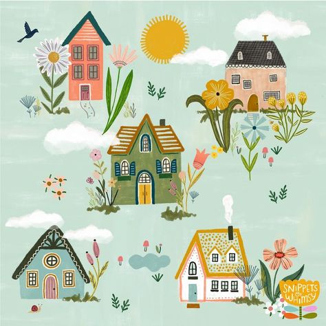 Kenzie Kae Elston | Illustration & Design (@snippetsofwhimsy) • Фото и видео в Instagram Houses Neighborhood, Houses To Draw, Door Illustration, Cottage Illustration, Illustration For Kids, House Sketch, Flower Art Drawing, Cute Cottage, I Love Drawing