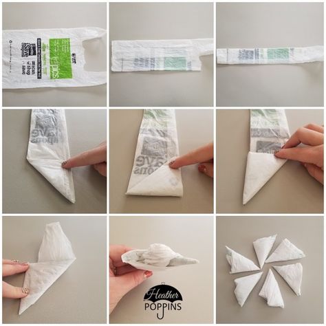 Triangle Fold – Reuse Your Plastic Bags! – Heather Poppins How To Fold Bags For Storage, Plastic Bag Folding Hack, How To Fold Plastic Bags, Folding Plastic Grocery Bags, How To Store Plastic Bags, How To Organize Plastic Bags, Organizing Plastic Bags, How To Fold Plastic Grocery Bags, Fold Plastic Grocery Bags