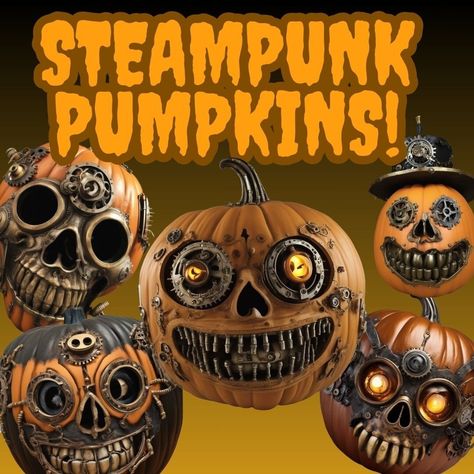 Steampunk Automobile, Gears And Cogs, Carve Pumpkins, Steampunk Party, Steampunk Halloween, Pumpkin Illustration, Pumpkin Costume, Scary Pumpkin, Halloween Charms