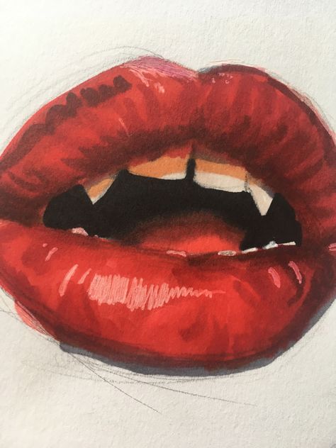 Using Ohuhu markers... reference is somewhere in my lips reference board Drawing Lips, Art Markers Drawing, Markers Drawing Ideas, Vampire Lips, Ohuhu Markers, Lips Drawing, Sketch Markers, Arte Inspo, Marker Drawing