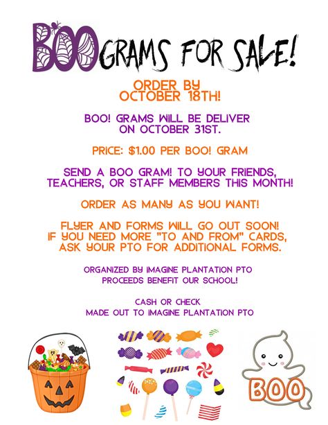 Halloween Boograms, Student Council Halloween Ideas, Best Fundraising Ideas For School, Pta Events Activities, Food Sales Ideas, Halloween School Fundraising Ideas, Boo Grams Fundraiser Ideas, Halloween Grams Fundraiser, September Fundraising Ideas